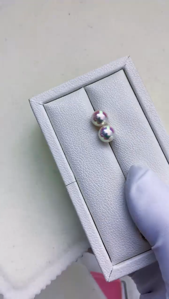 18K金镶嵌饰品海水珍珠8-8.5素钉定制