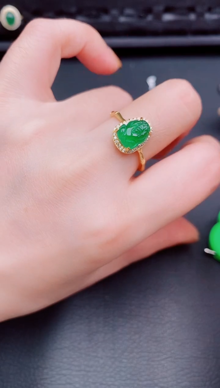 【闪购商品】翡翠戒指银S925镶嵌天然a货翡翠419