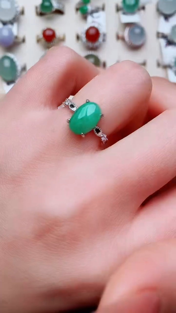 银S925镶嵌戒指翡翠...