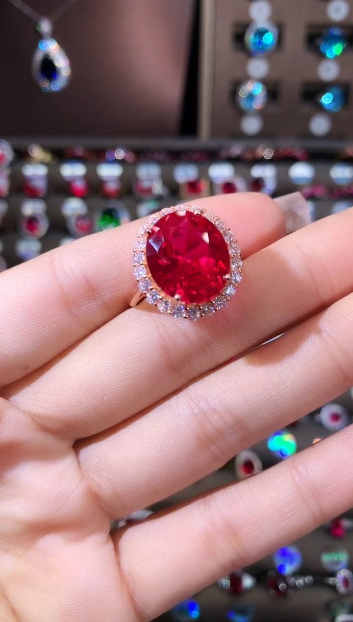 无925银鸽血红色戒指