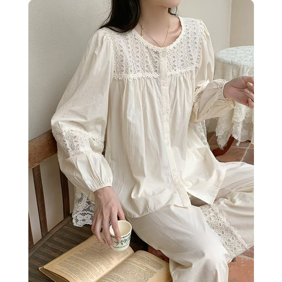 韩国睡衣女秋季长袖纯棉甜美复古公主风法式高级感家居服 S168