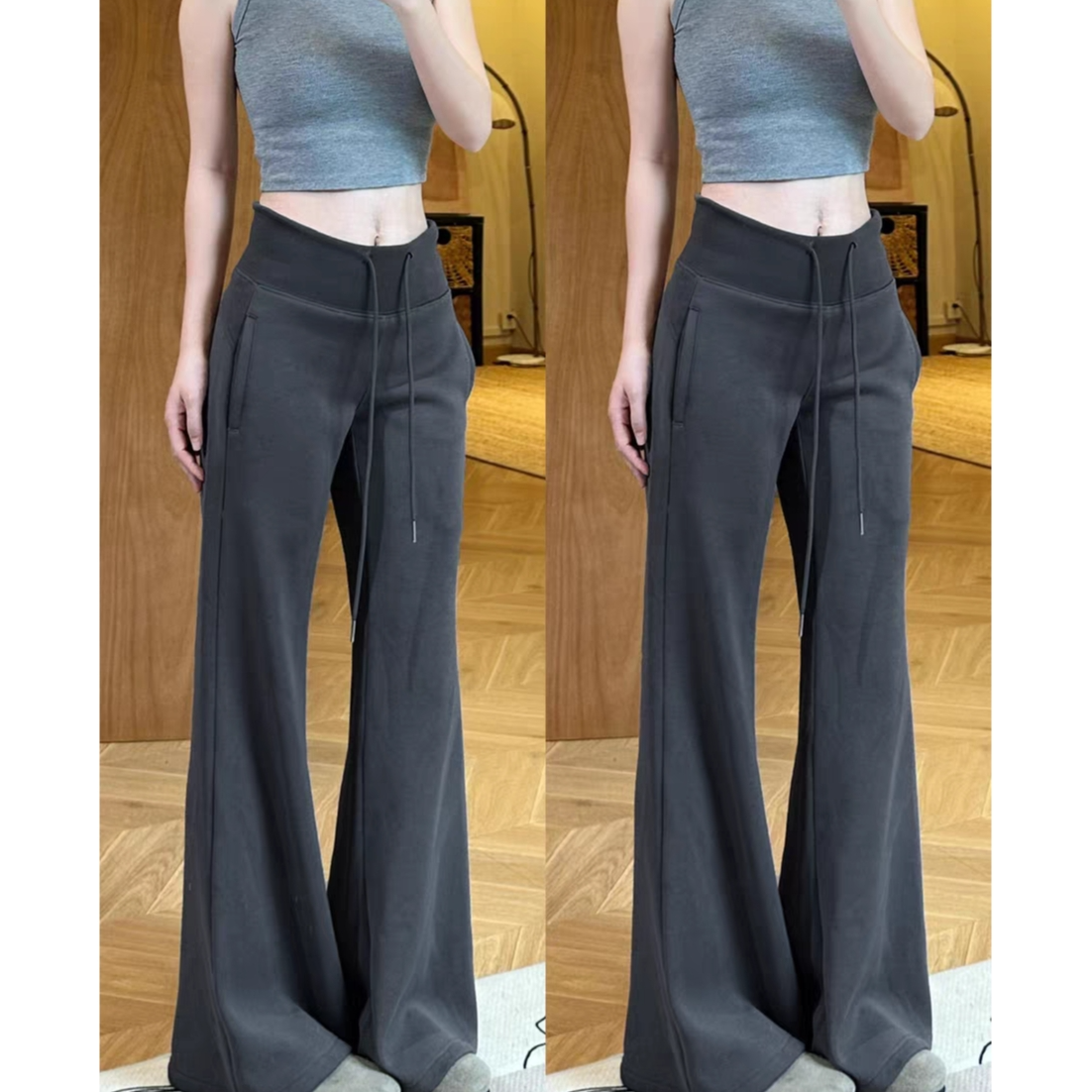 灰色辣妹美式微喇裤女春秋夏季2025新款休闲宽松显瘦运动喇叭裤子