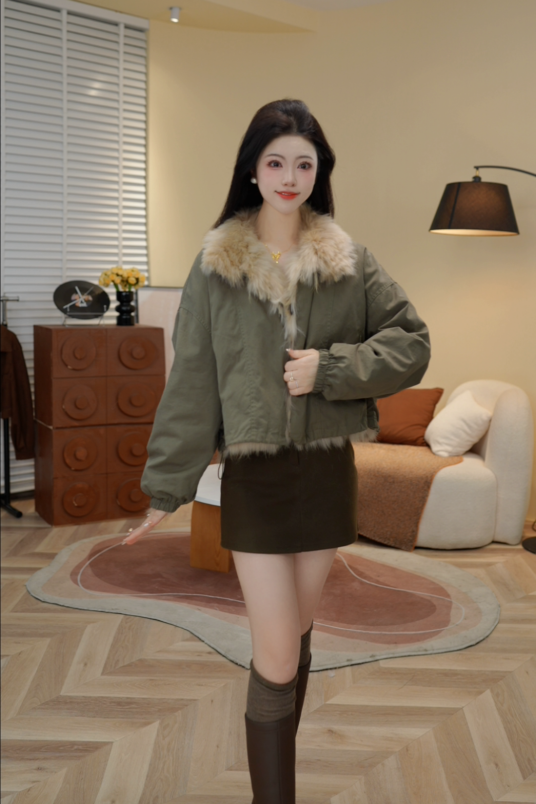 宽松型复古港风常规短外套毛毛韩版加厚122-恋恋