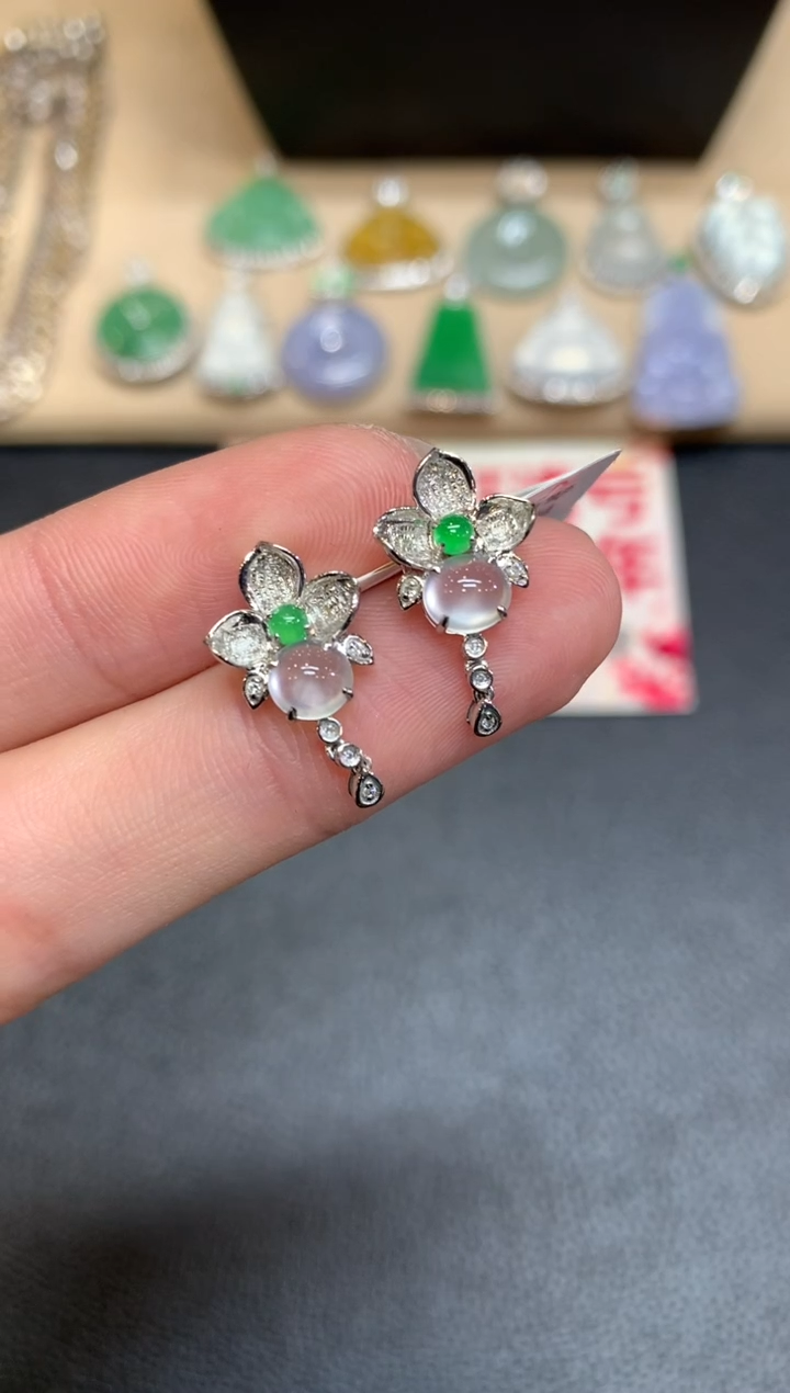 【闪购商品】翡翠耳饰18K金镶嵌蛋面【无服务费】