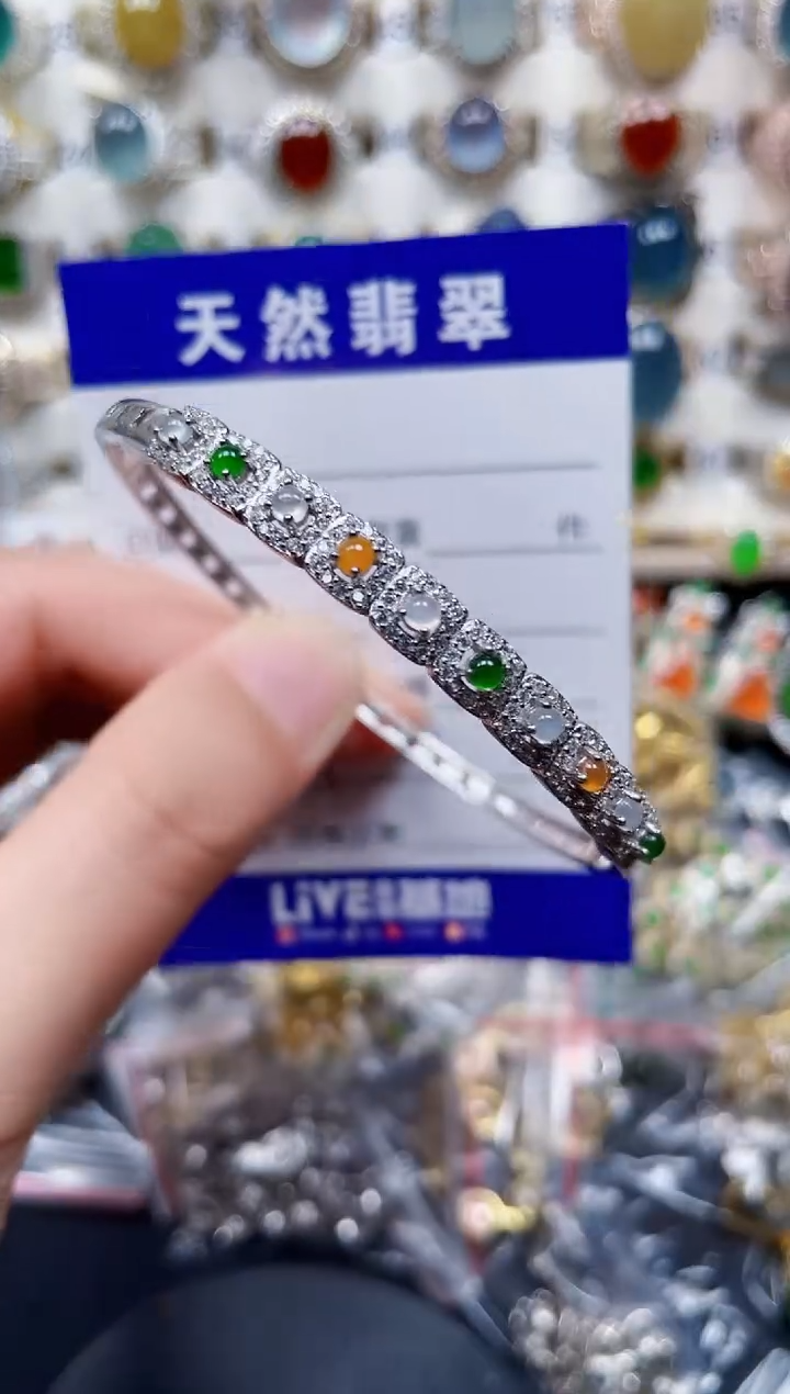 银S925镶嵌手镯翡翠84