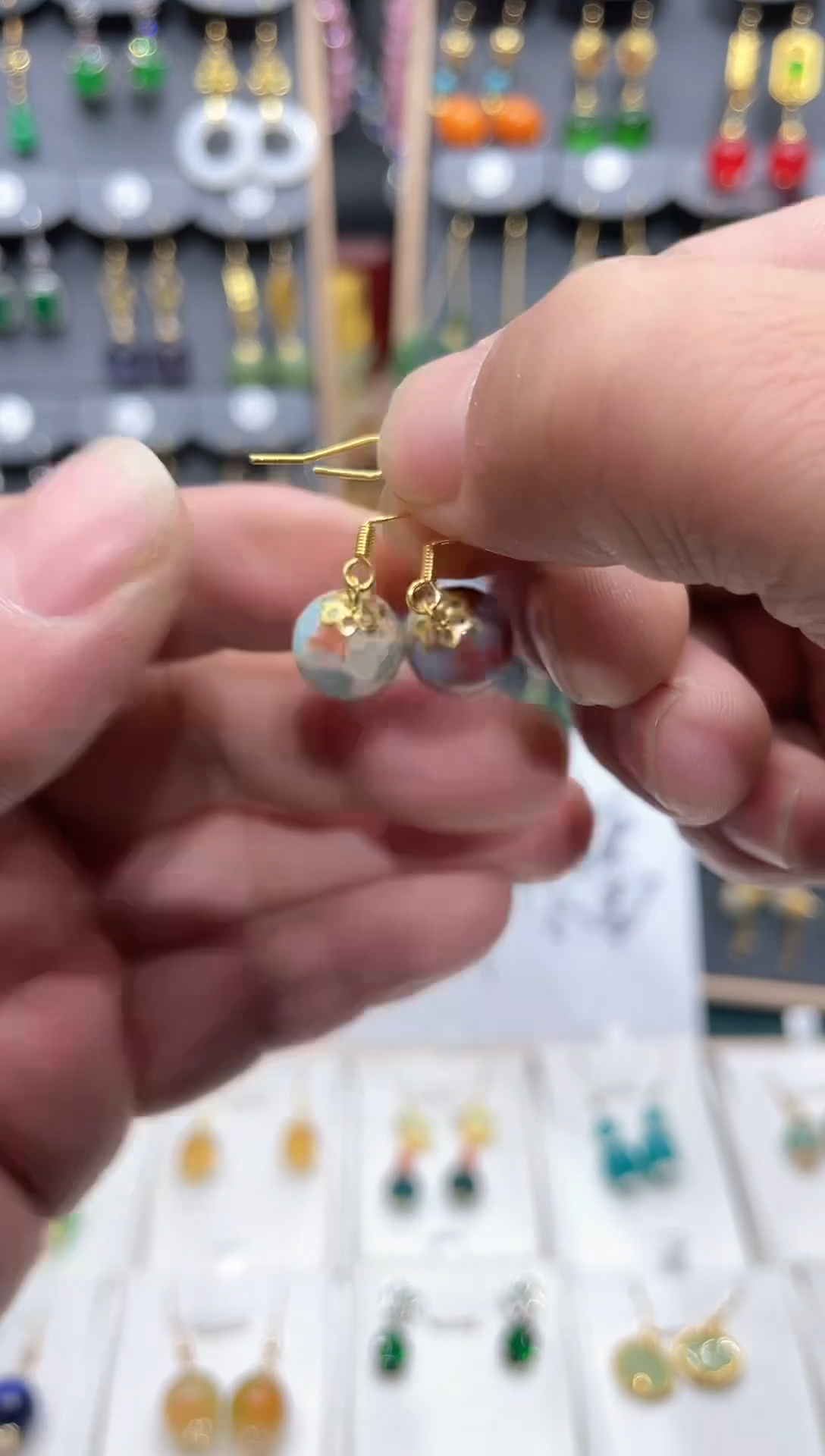 【闪购商品】查罗石耳钉14K金镶嵌玉