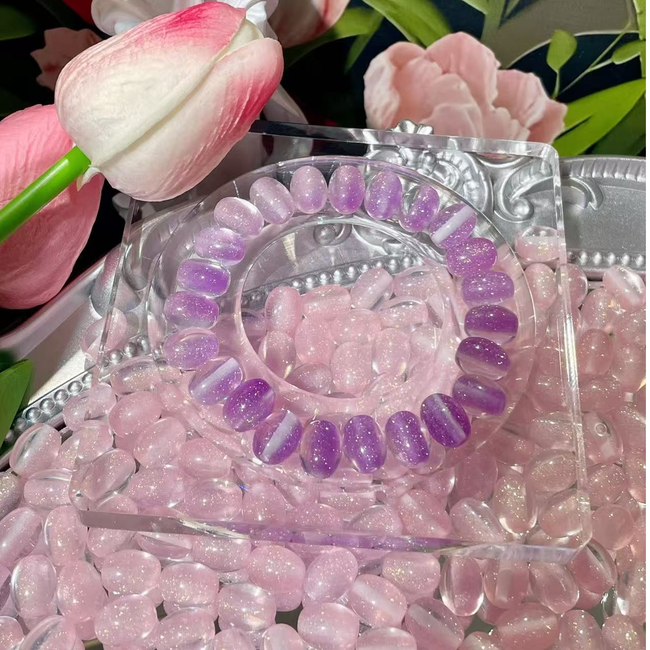 8mm树脂细闪紫外线光变枣珠手工DIY手链饰品挂件珠珠