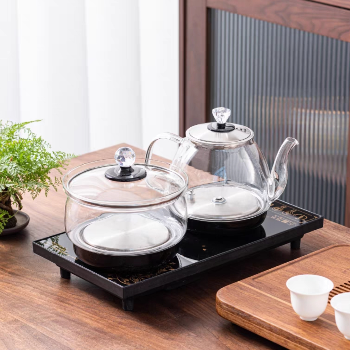 【玻璃底部上水款】中式客厅茶室茶几茶桌边几茶台配套带壶带消毒