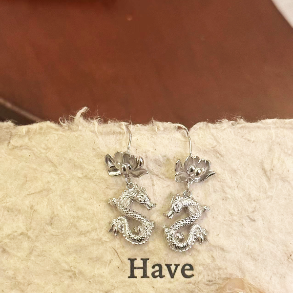 足银耳饰 原创设计 莲花龙形饰品耳环