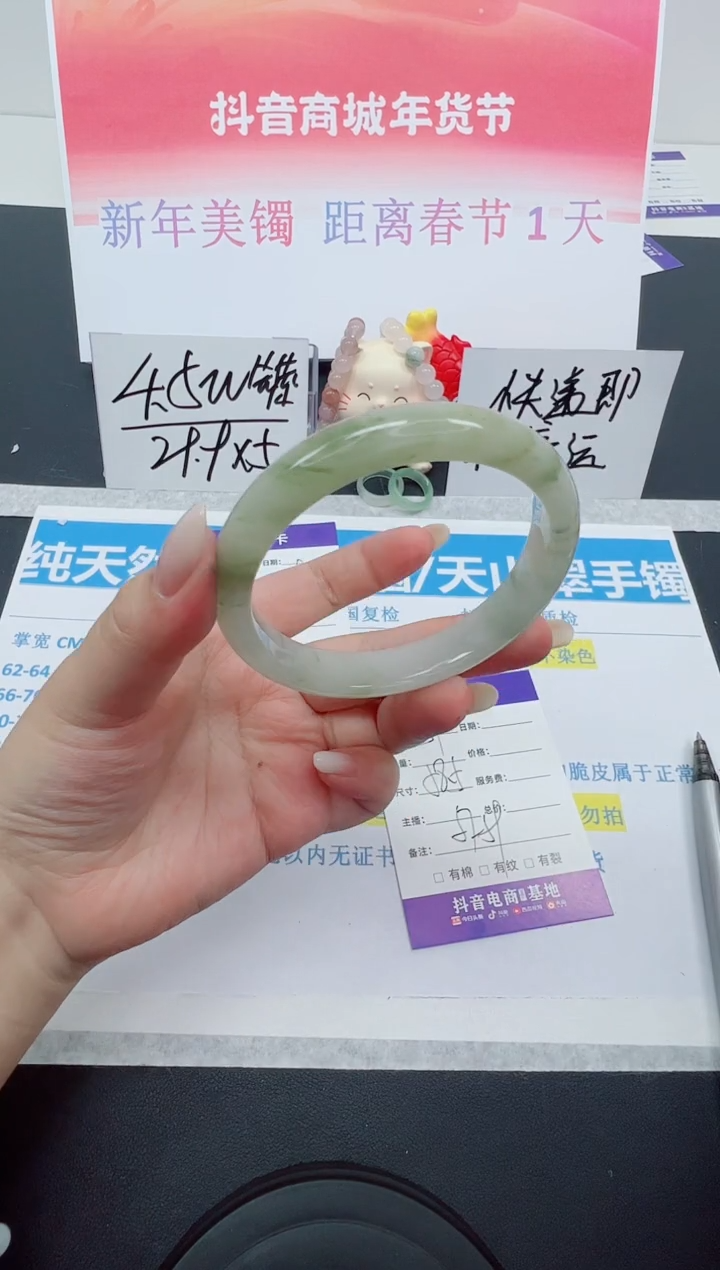 【闪购商品】石英质玉手镯未镶嵌编号：251--58.5圈 天山翠