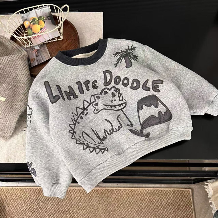 秋冬新款儿童加绒加厚卫衣百搭时尚韩系30019恐龙卫衣