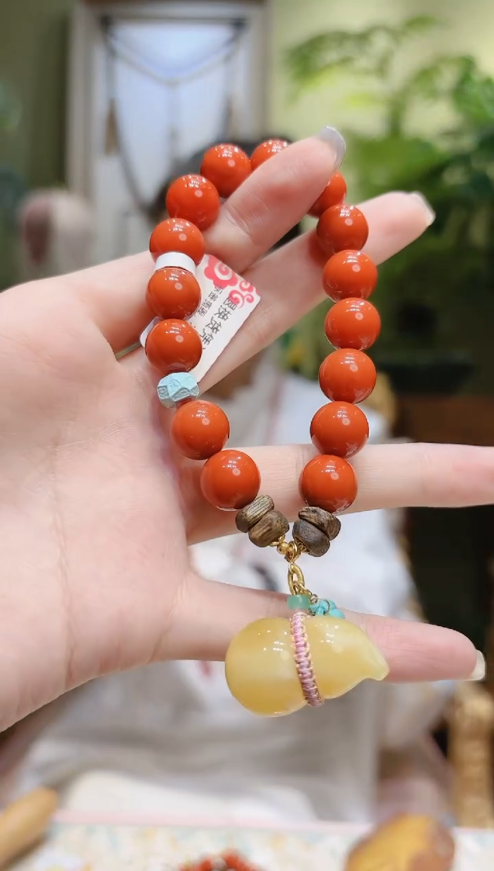 【闪购商品】南红玛瑙手串18K金镶嵌蜜蜡葫芦南红手串