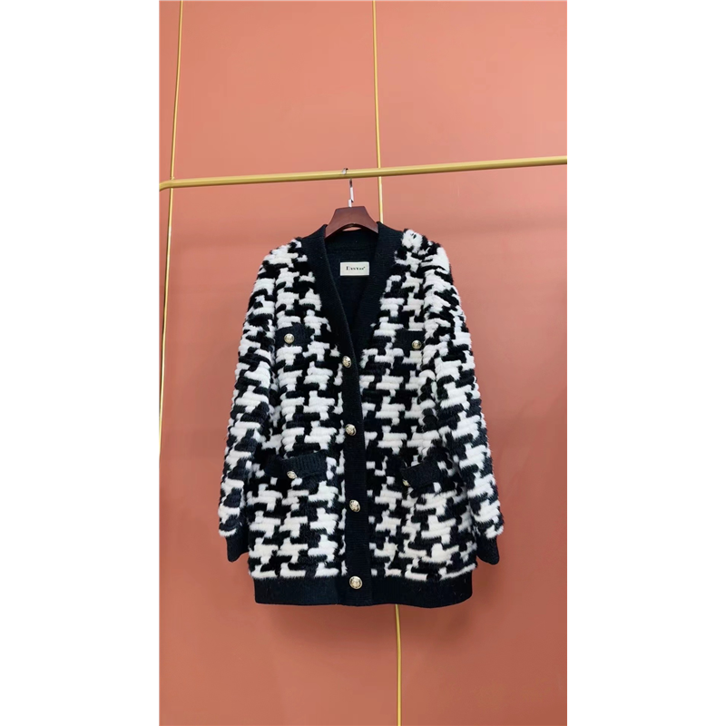 长76胸围104进口天鹅绒整貂水貂底绒厚千鸟格上身时尚大牌工艺款