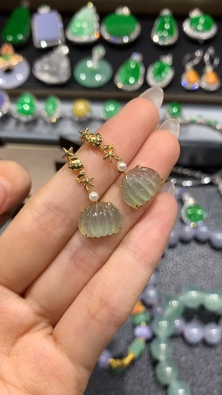 【闪购商品】翡翠耳饰18K金镶嵌2团购