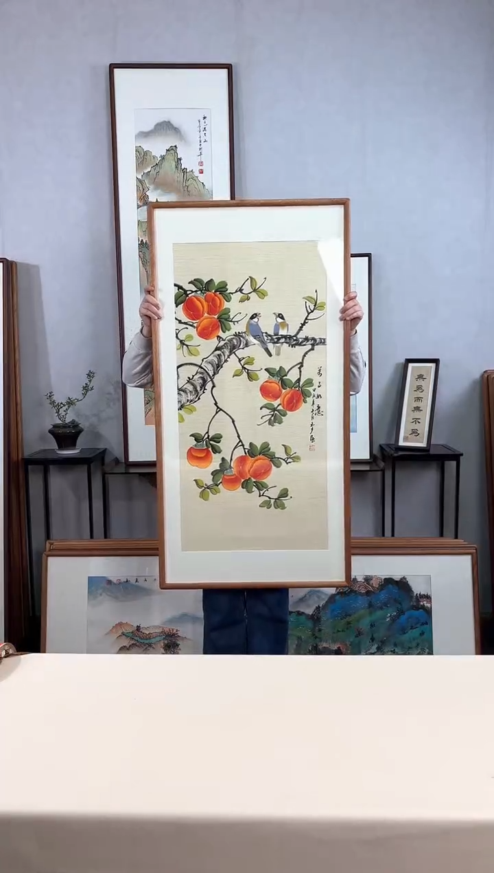 【闪购商品】国画手绘*事事如意*62*123cm实木框