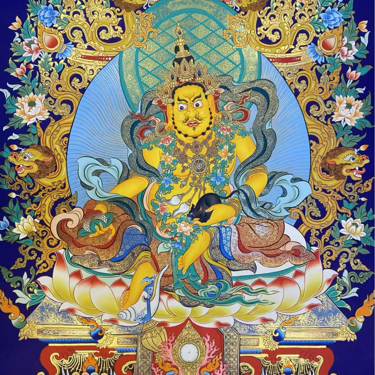 尼泊尔精品纯手绘红金唐黄财神尺寸75*50玄关挂画画师