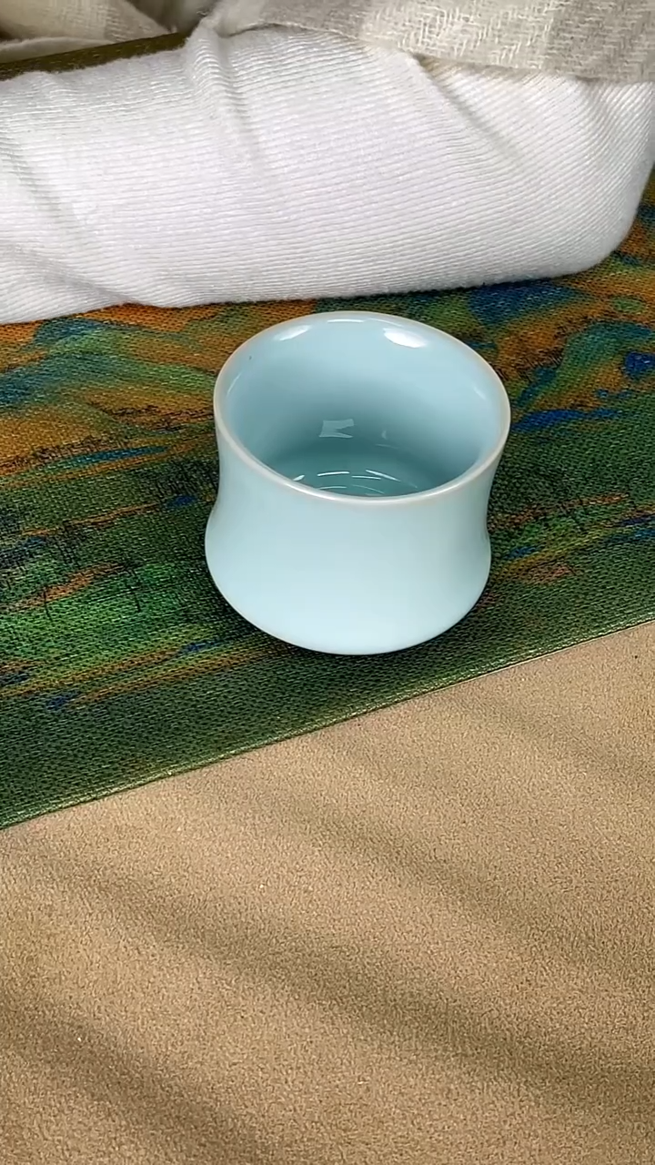 杯子瓷韩红 天青釉 束腰杯