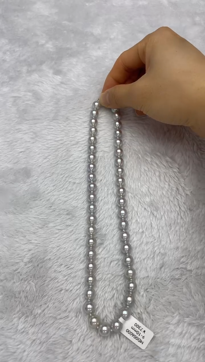项链银S925镶嵌海水珍珠AK真多麻9-10mm