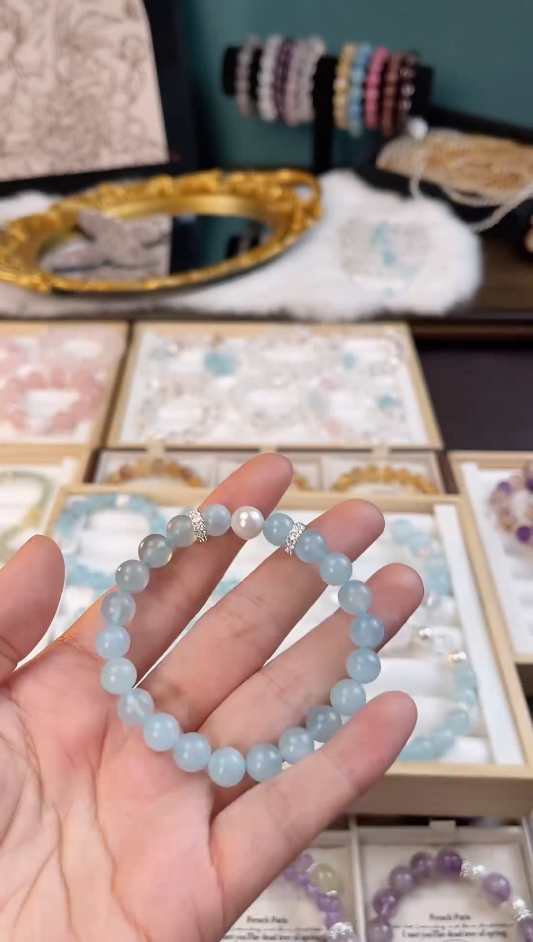 【闪购商品】水晶手串合金天然水晶海蓝宝+施佳珍珠