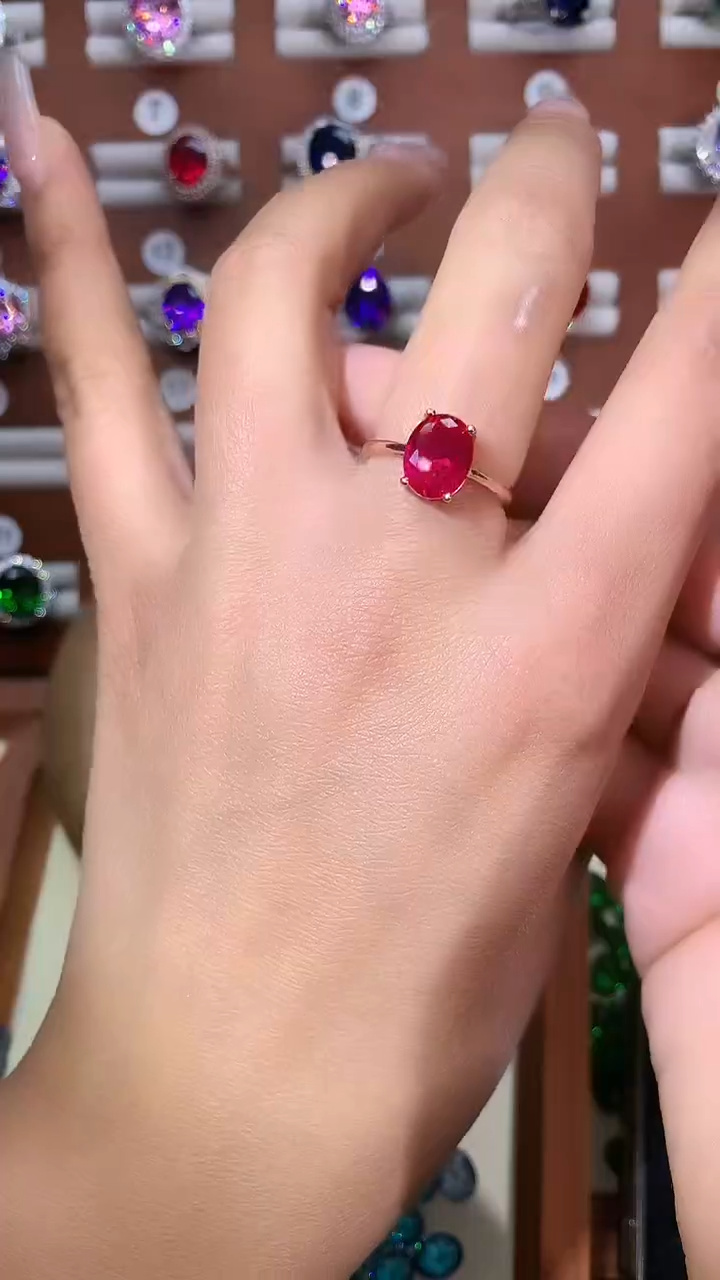 银S925镶嵌戒指红宝石810玫瑰金