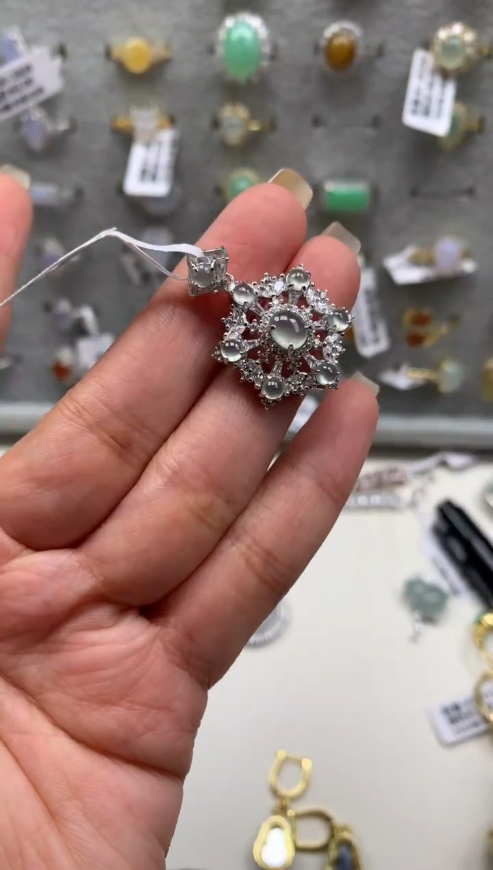 银S925镶嵌戒指翡翠2吊坠