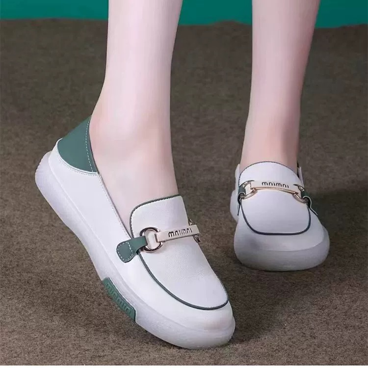  小白鞋女夏2025夏季新款浅口豆豆鞋牛筋底软底透气平底女鞋