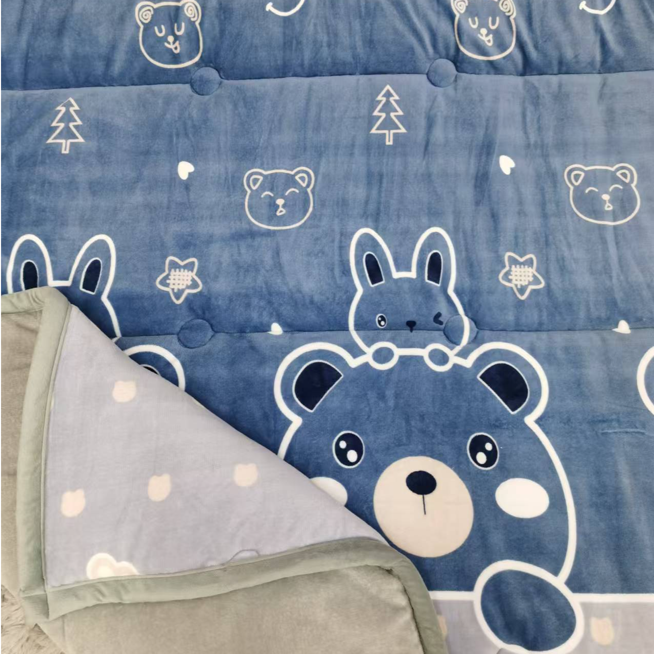 加厚绒毯被蓝色大版小熊柔软牛奶绒小被双面亲肤被#01