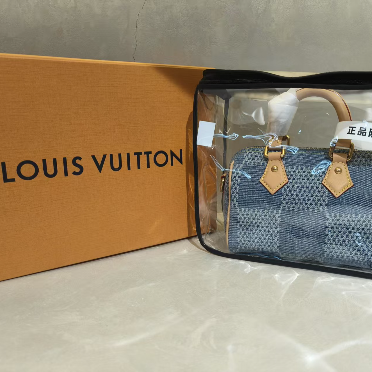 99新 LouisVuitton/路易威登 Speedy nano 单宁牛仔棋盘格手提包