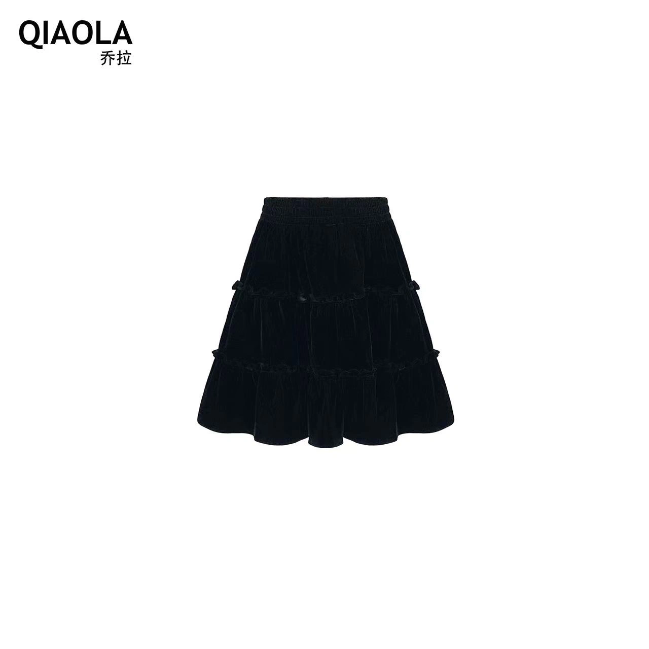 QIAOLA/乔拉【星光庆典】秋冬季梭织拼色翻领轻奢减龄半身裙预售