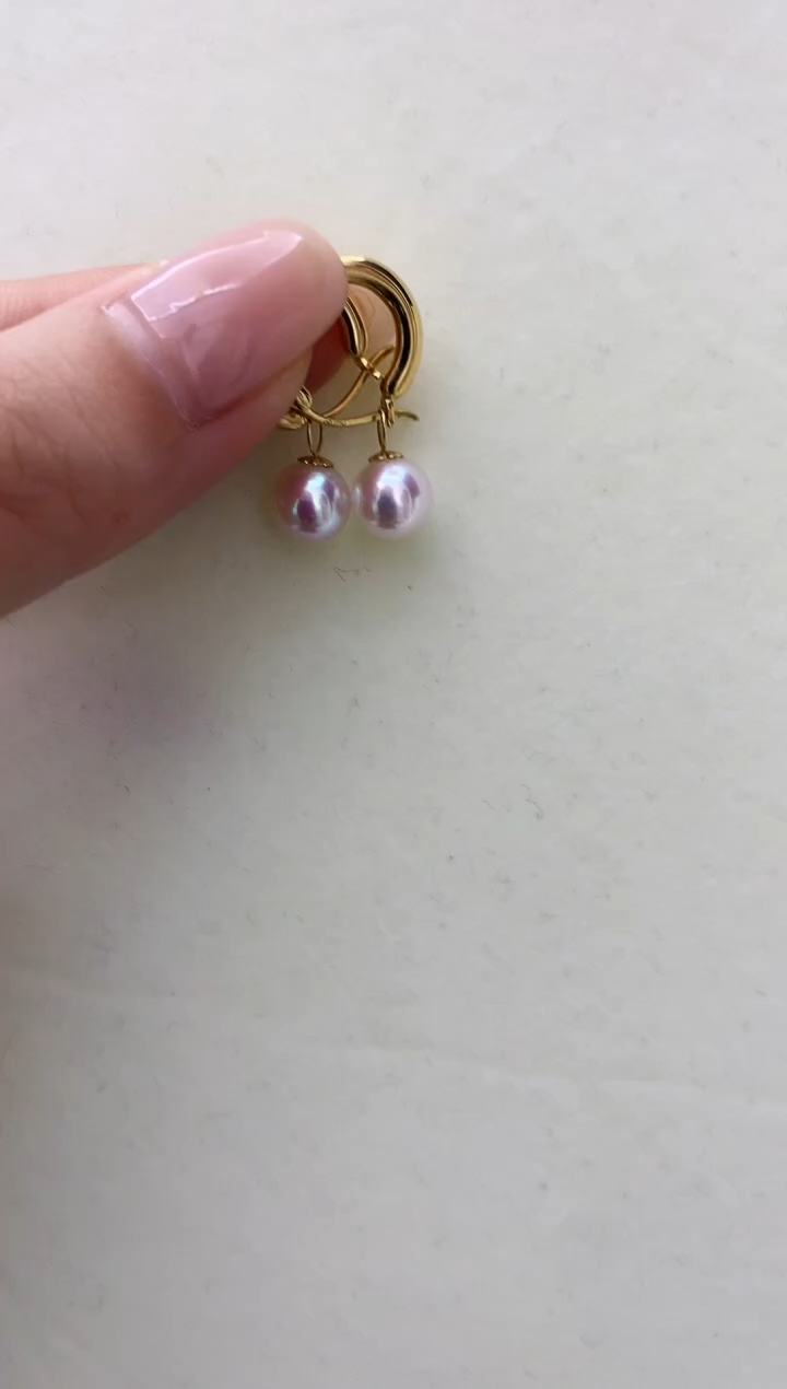 18K金镶嵌DA海水珍珠 GD057 akoya耳扣7-8MM