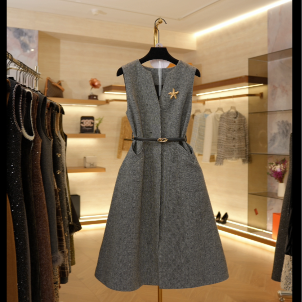 【零】女2025秋季季新款气质减龄无袖中长裙H253-8050