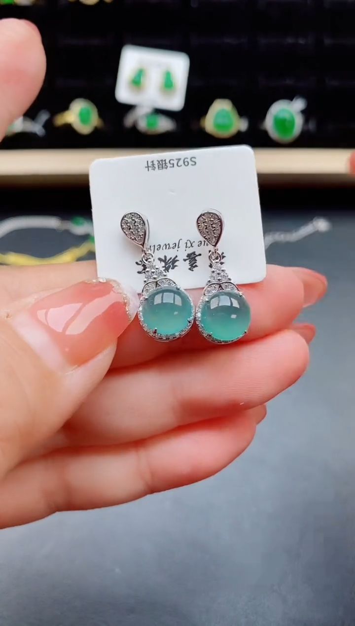 【闪购商品】翡翠耳饰银S925镶嵌1212