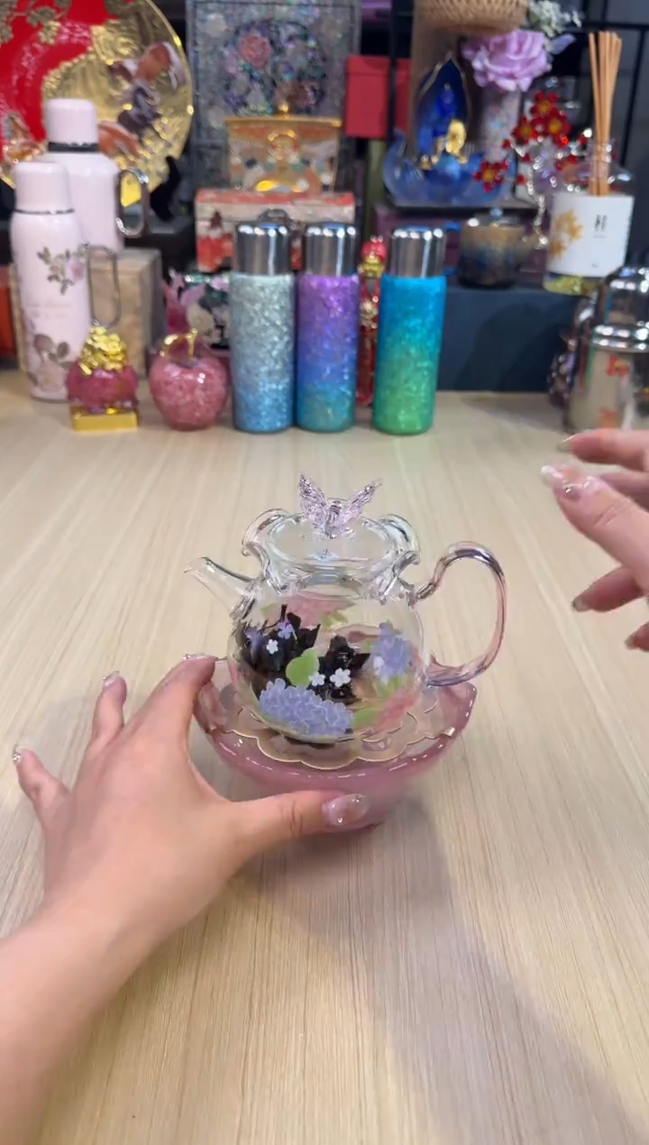 63蝴蝶绣球花茶壶+温茶器