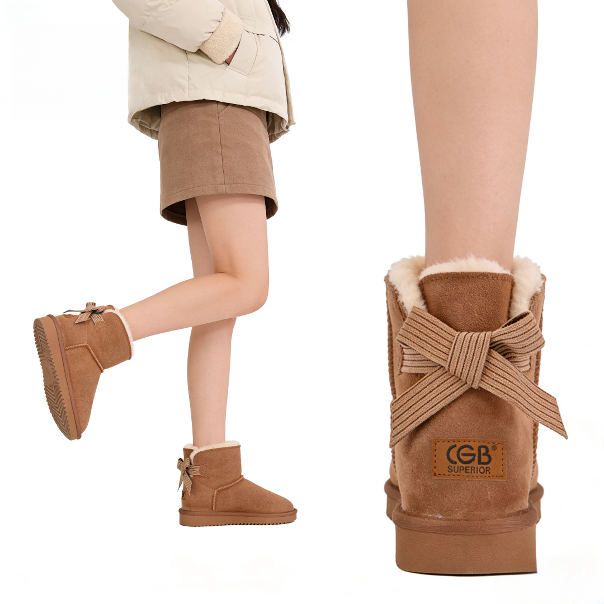 短筒保暖冬季蝴蝶结时尚雪地靴靴子女鞋秋冬女款中筒厚底雪地靴