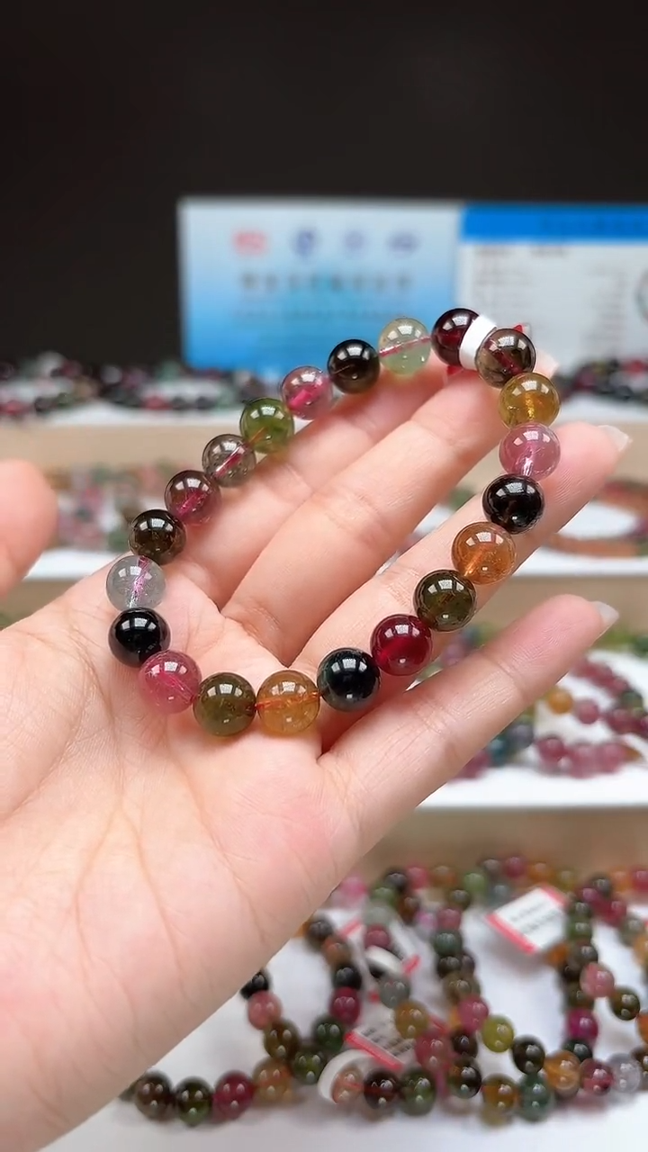 【闪购商品】碧玺手串未镶嵌9.3mm艳丽彩虹色玻璃体单圈手串