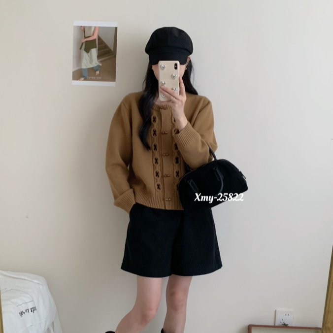 上衣开衫毛衣针织衫宽松圆领秋季显瘦长袖短款百搭复古慵懒风韩版