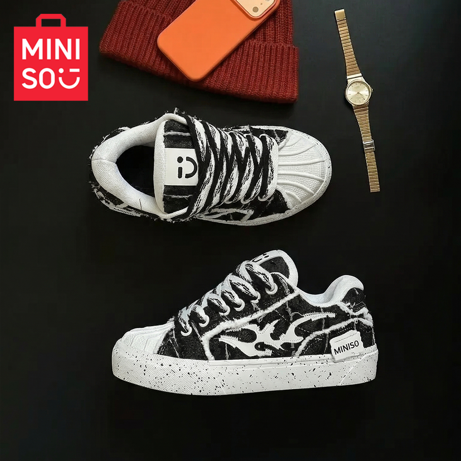 名创优品鞋子男款春季新款时尚潮流痞帅板鞋情侣款厚底增高面包鞋商品图