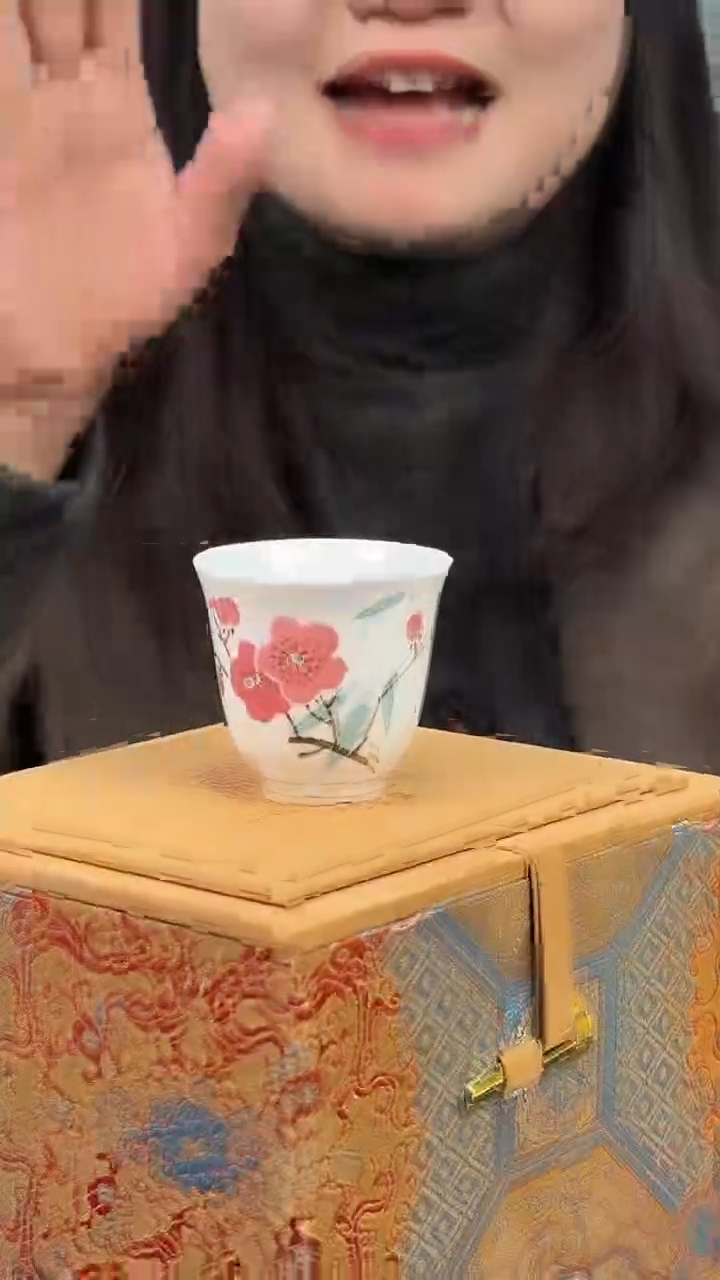 杯子瓷翠竹红梅玉兰杯