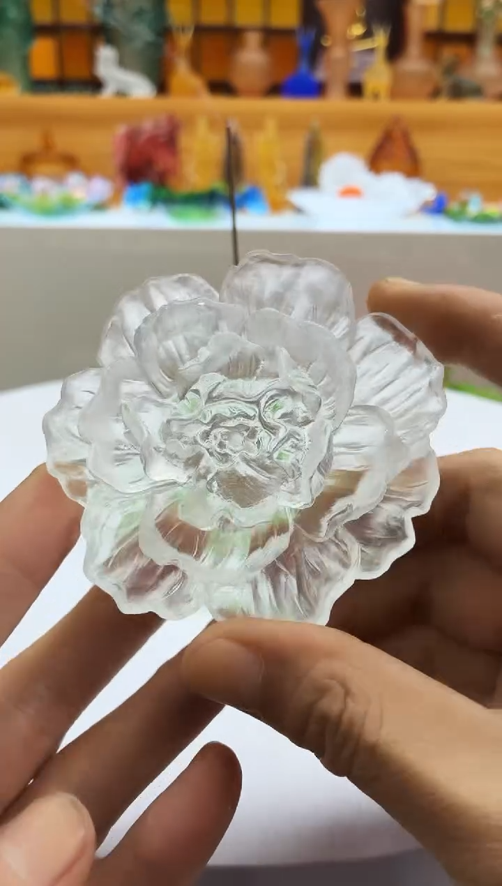 手工艺品琉璃白色牡丹花线香插8.5公分