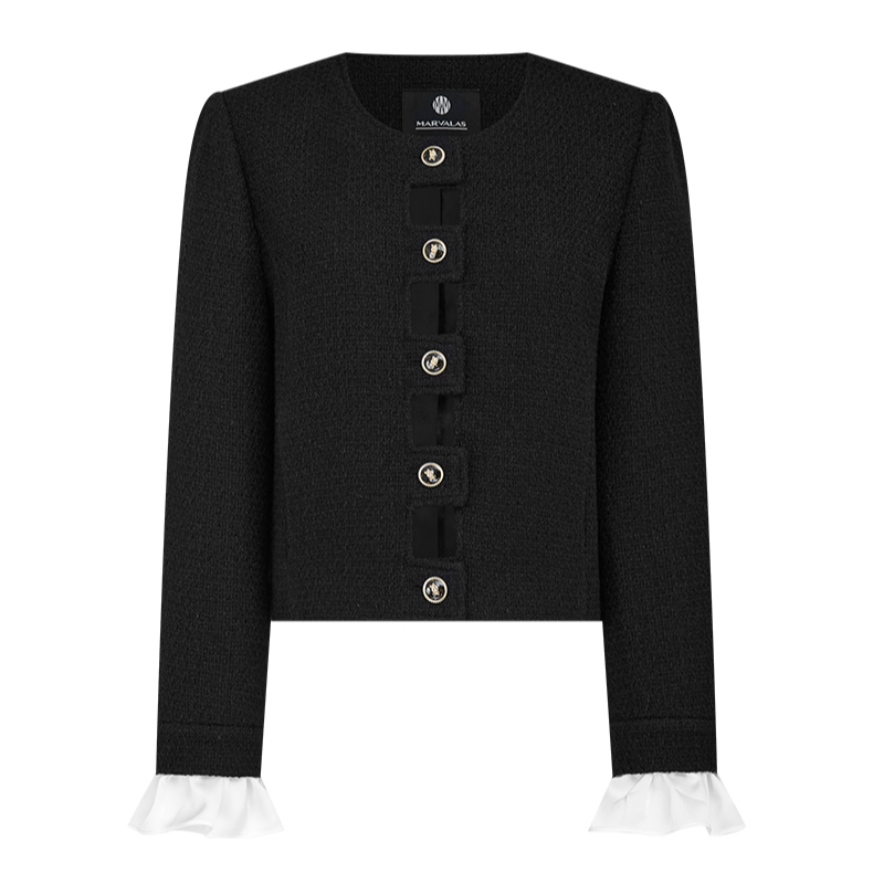 【大瑶专属】曼德诗撞色短外套新款小香风花呢上衣女M421308159