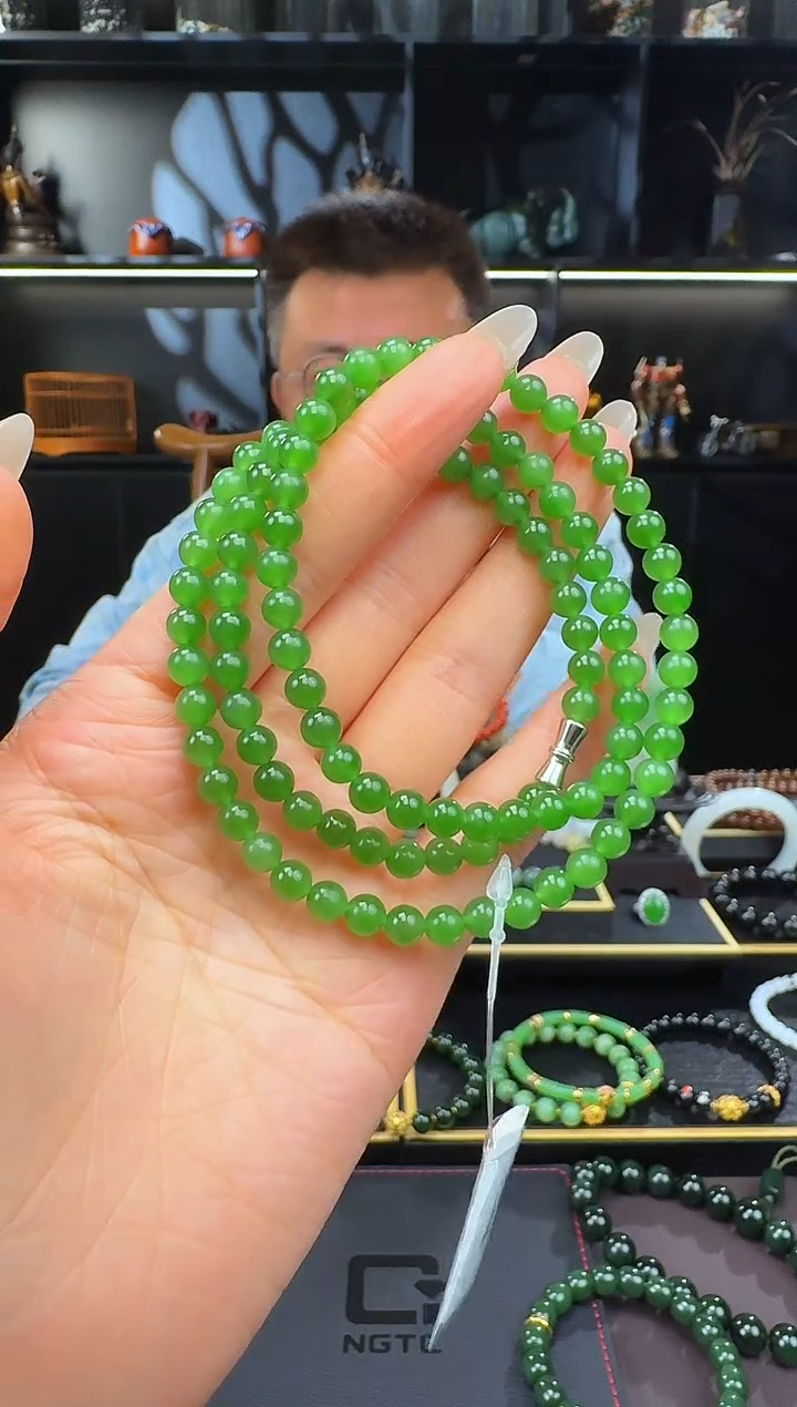 颈饰未镶嵌和田玉6mm碧玉圆珠108