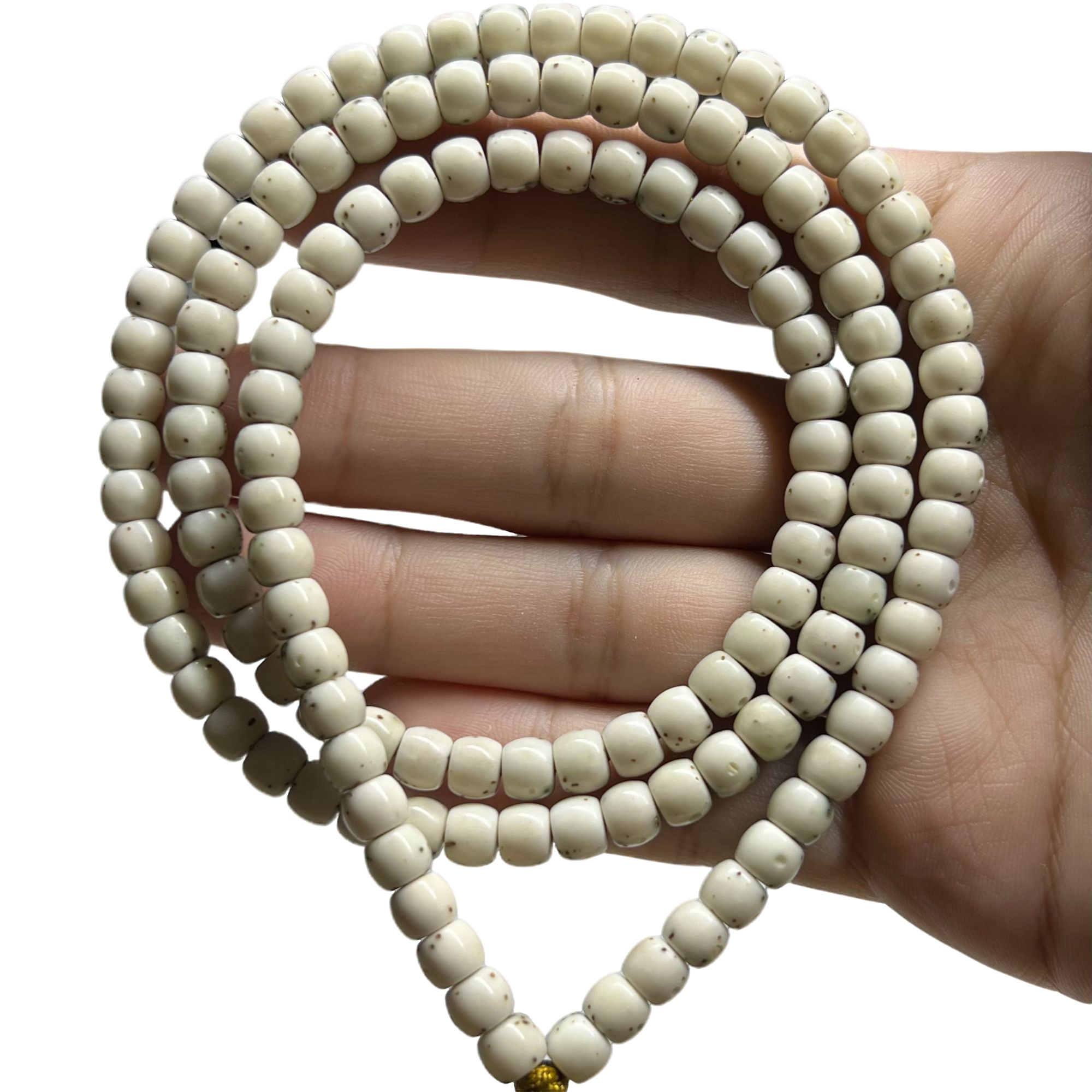 佛珠手串星月菩提海南料原生态石玉料直切鼓珠6-5正月通体留白