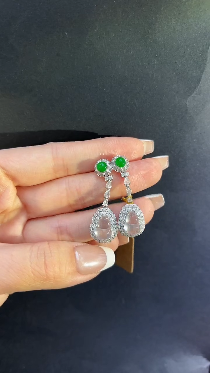 【闪购商品】翡翠耳饰18K金镶嵌翡翠葫芦耳饰多人不退不换