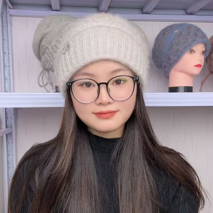（M标）女加厚韩版秋冬可爱针织帽冬天冷帽帽子套头帽编织包头帽