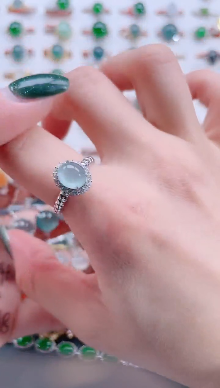 银S925镶嵌戒指翡翠天然翡翠