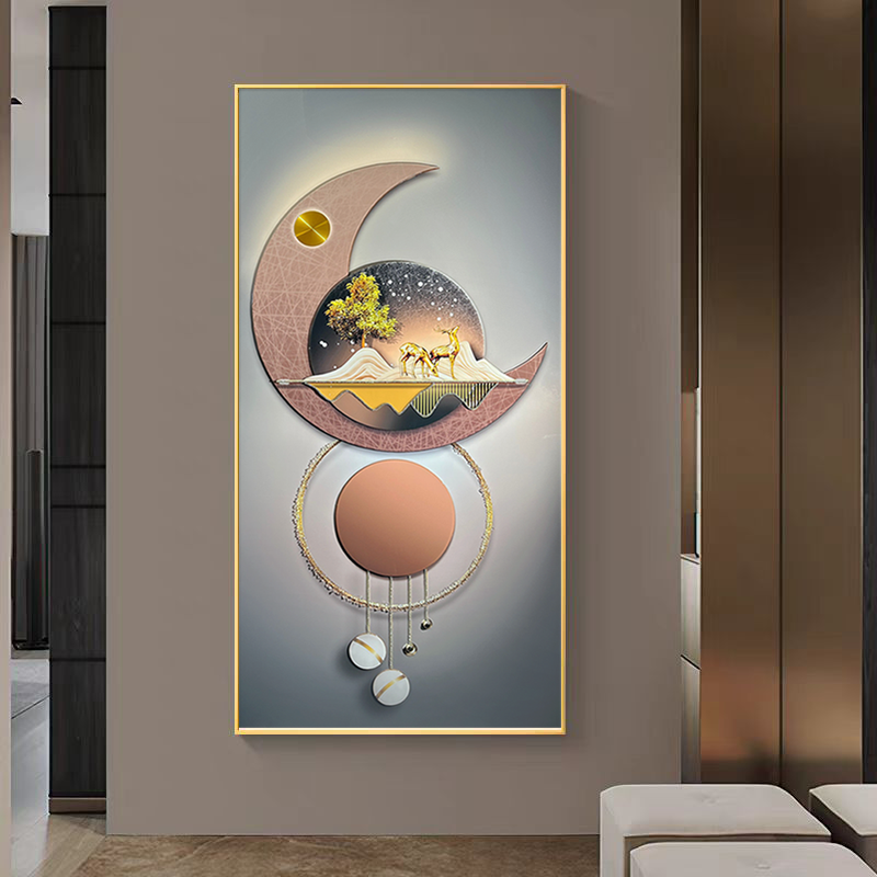 现代轻奢风星月遥望装饰画简约入户走廊壁画过道竖版大气高端挂画