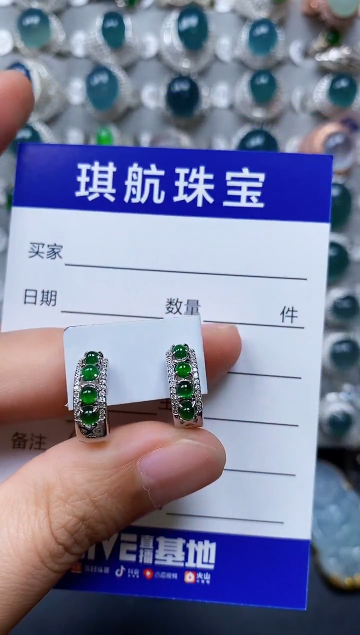 【闪购商品】翡翠耳饰银S925镶嵌0324