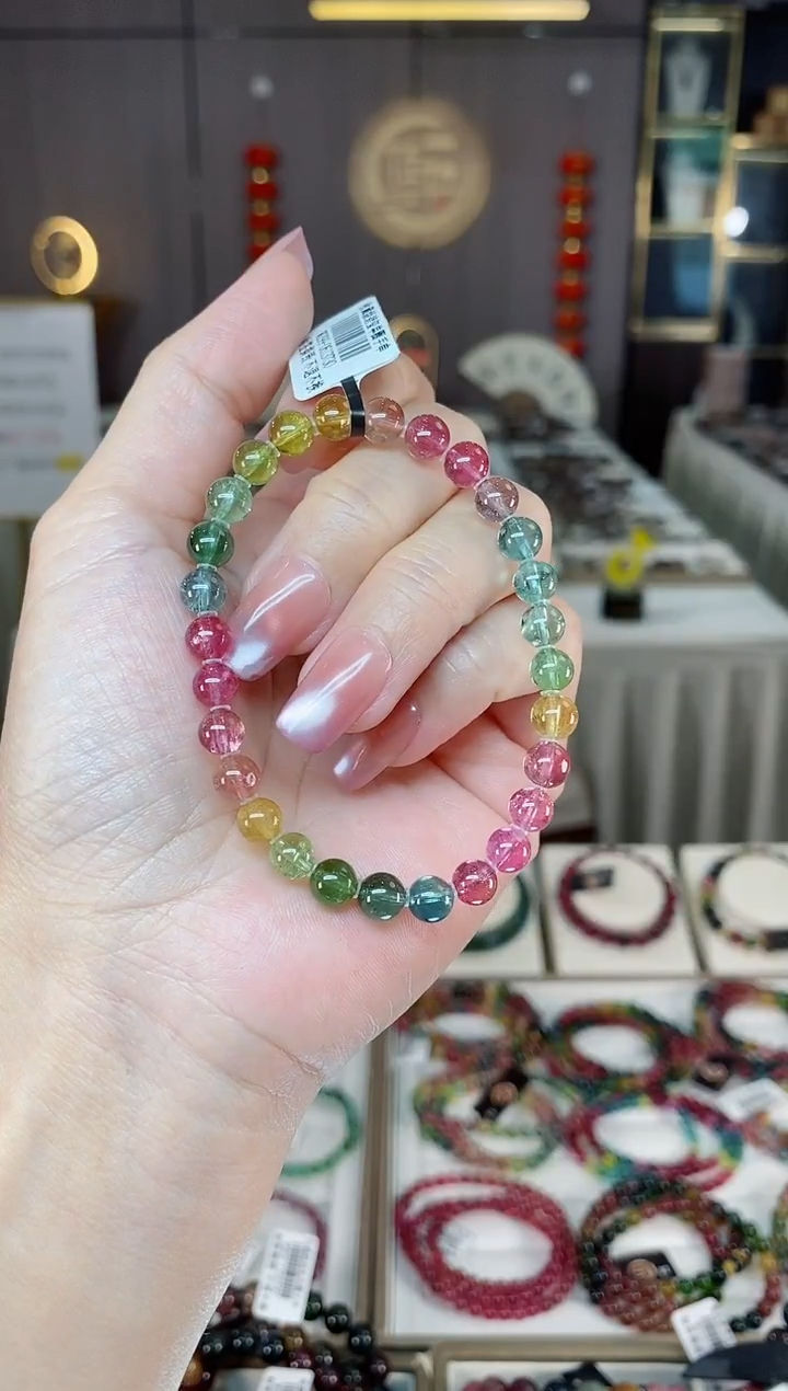 未镶嵌冰透净体老矿碧玺彩虹单圈手串6mm+碧玺多样性发一条hon