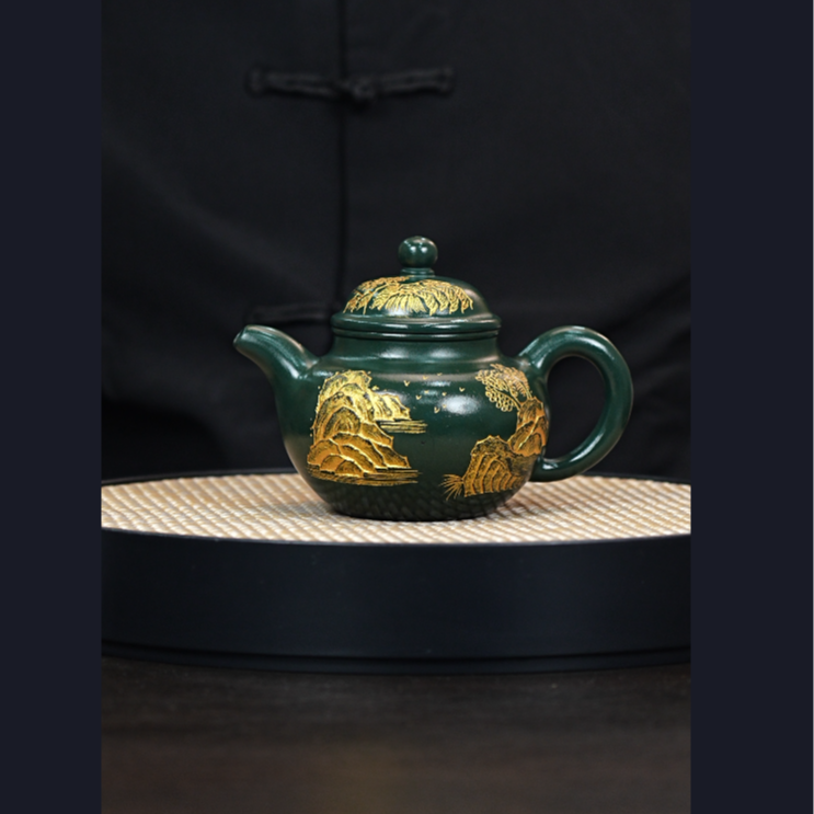 宜兴紫砂 掇球 绿泥 300cc