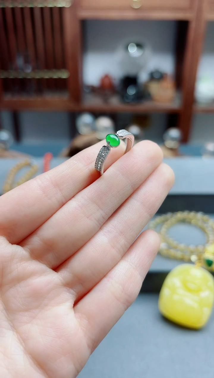 翡翠银S925镶嵌戒指s925银翡翠戒指LXY